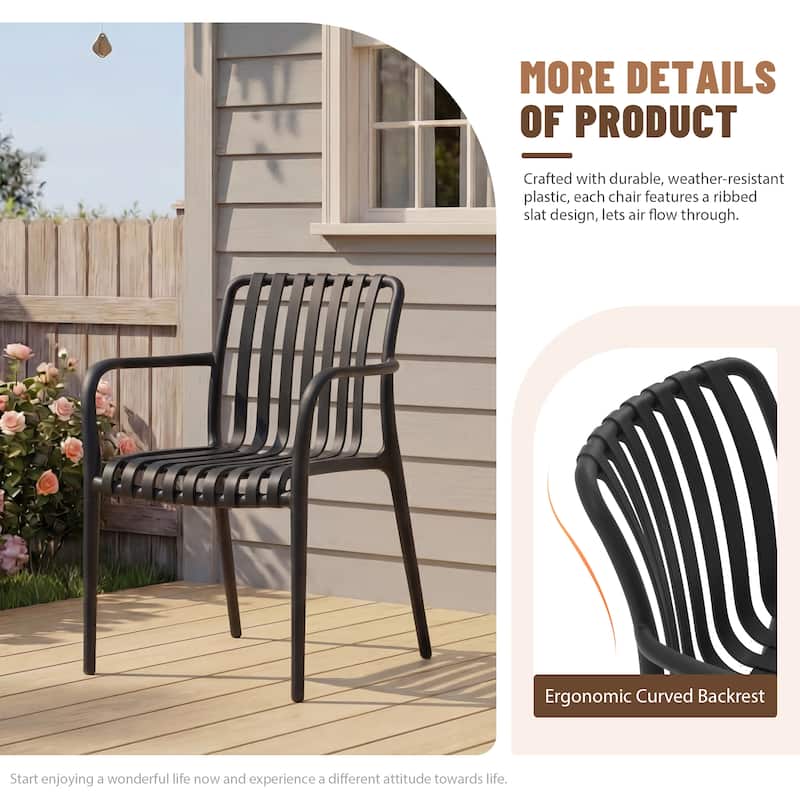 Outdoor Dining Set 9-Piece Stackable Plastic Lightweight Dining Armchair and Extendable Dining Table