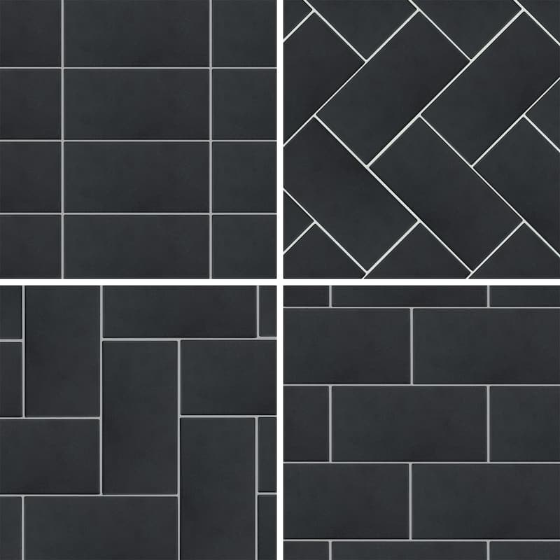 Merola Tile Piscina Brick Matte Nero 9-5/8" x 19-1/2" Porcelain Floor and Wall Tile