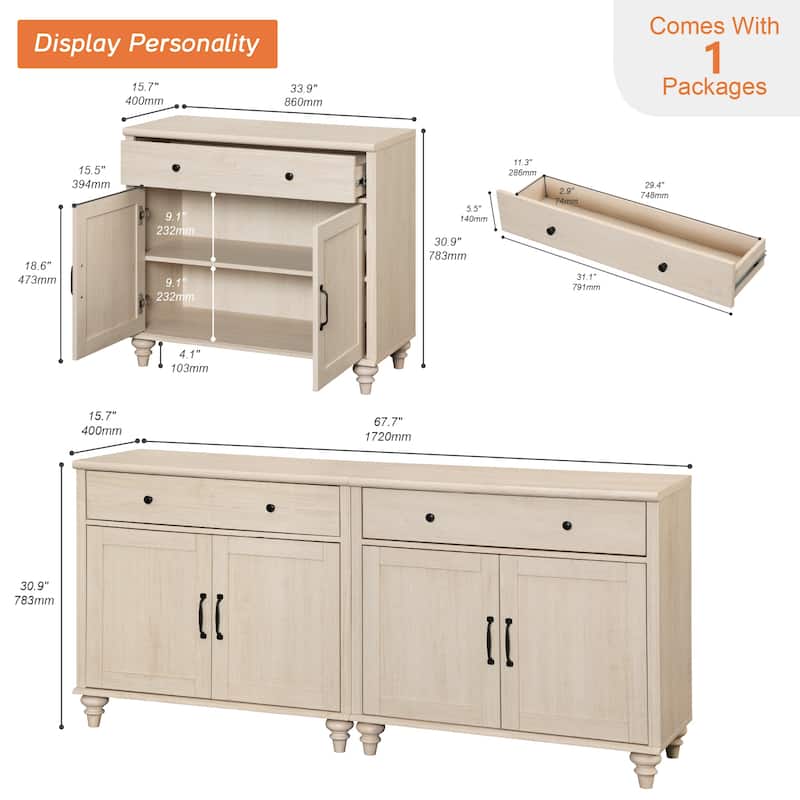 Farmhouse Sideboard, Buffet Cabinet with Storage Cabinets