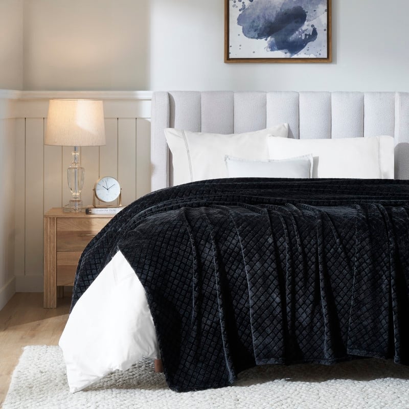 Superior Alaska Quilted Diamond Plush Fleece Blanket For Couch or Bed - Twin - Black