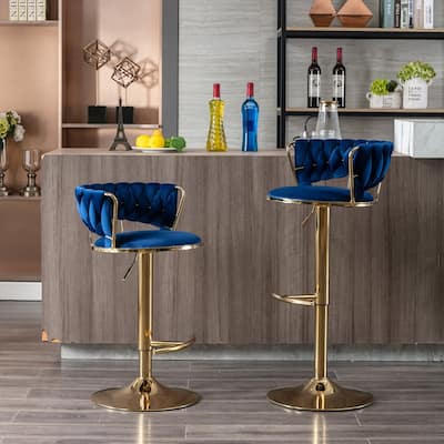 Modern and Luxury Bar Stools With Back And Footrest(Set of 2)Blue - Set of 2