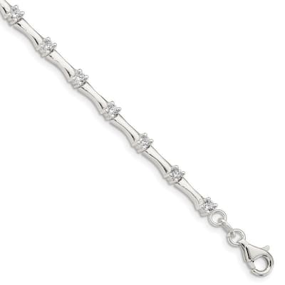 Curata 925 Sterling Silver Solid Fancy Lobster Closure and CZ Cubic Zirconia Simulated Diamond Fancy Polished Bracelet