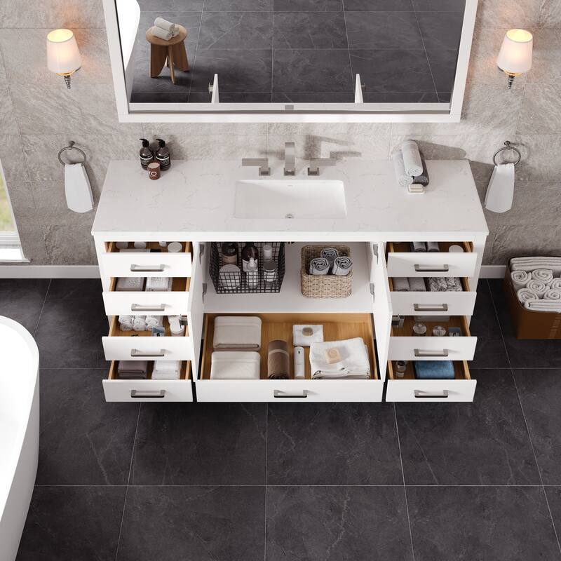 Eviva Aberdeen 72" Vanity with Carrara Quartz Top