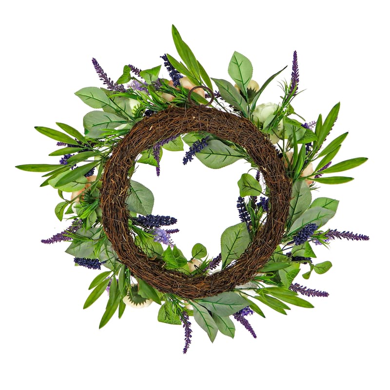 National Tree Company 24 inch Artificial Spring Wreath with Ranunculus and Astilbe Flower Blooms, Realistic Floral Decoration
