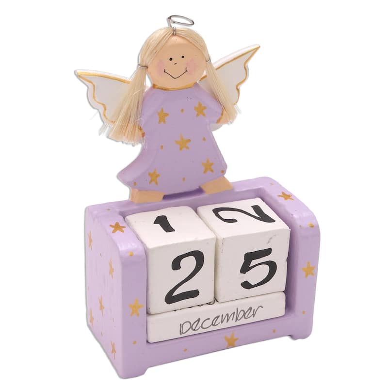 Novica Handmade Angel Time In Lilac Wood Perpetual Calendar