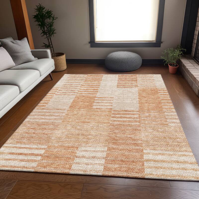 Premium Washable Super Soft Stripe Geo Mayfield Rug - Salmon - 3' x 5' - Rectangle