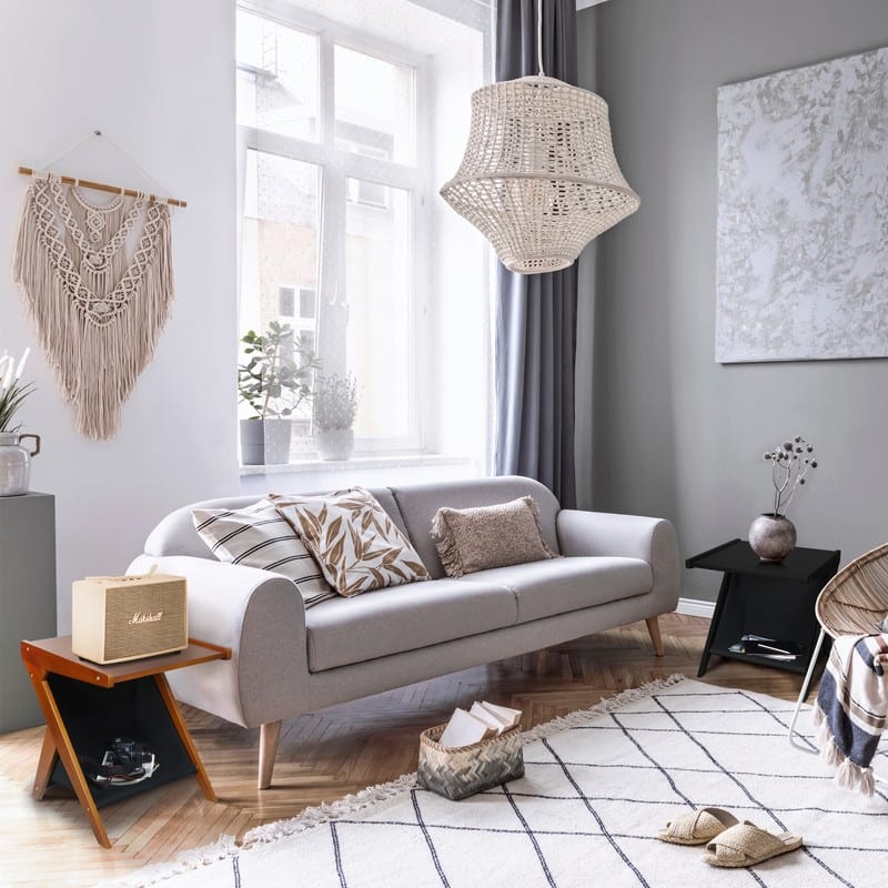 Casual Home Z-Shaped Sofa Side Table with Canvas Storage Basket