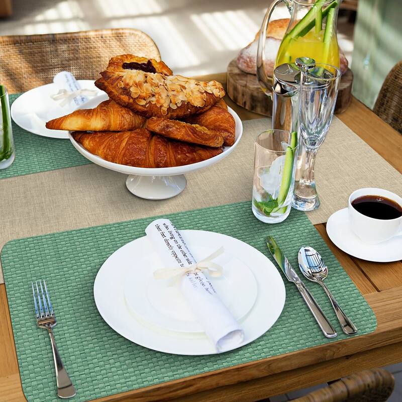 CounterArt Mint Green and Natural Basket Weave Design Reversible Easy Care Plastic Placemat Set of 4 Made in The USA