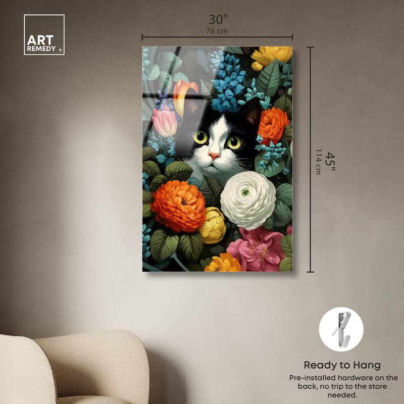 Secret Garden Cat Acrylic by Art Remedy, Ready to Hang