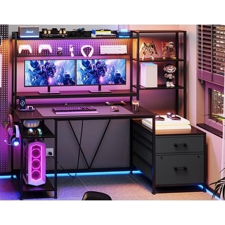 65in Reversible Gaming Desk with Power Outlets, LED Light, Monitor ...