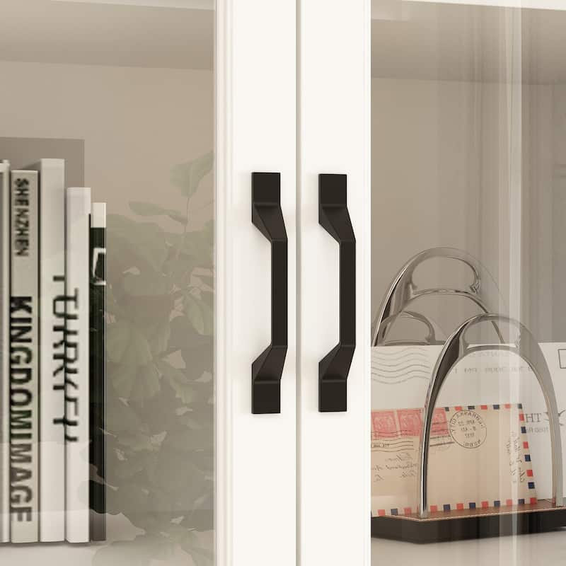 78.7" Large Combo Storage Cabinet Display Bookcase Glass Doors Pantry
