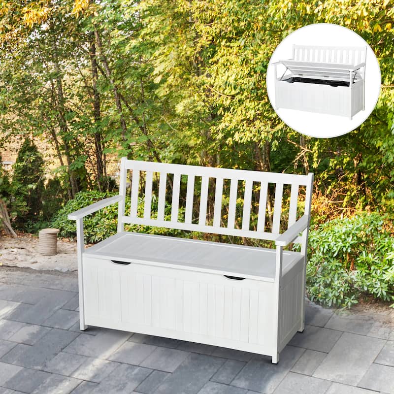 Outsunny 47" Wooden Outdoor Storage Bench with Removable Waterproof Lining - White