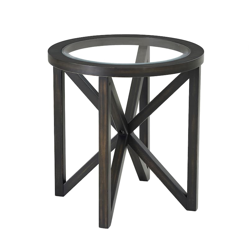 Modern Simple Glass Coffee Table, Tempered Glass Coffee Table Solid Wood Base Round Transparent Glass Top