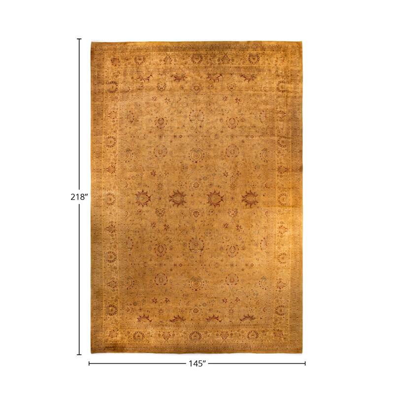 Overton Handknotted Wool Vintage Inspired Contemporary Overdyed Yellow Area Rug - 18' 2" x 12' 1"