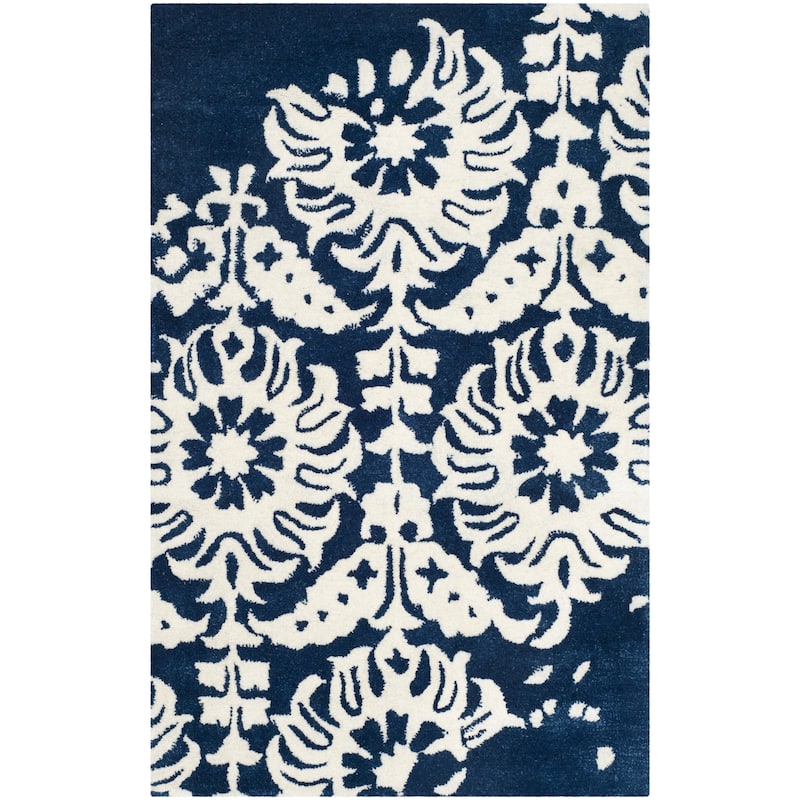 SAFAVIEH Handmade Bella Tineke Modern Floral Wool Rug - 2'6" x 4' - Navy/Ivory