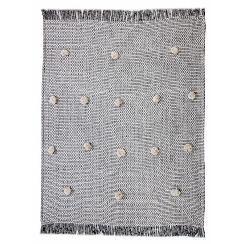 HomeRoots 50" X 60" Gray Woven Cotton Houndstooth Throw Blanket with Pom Poms