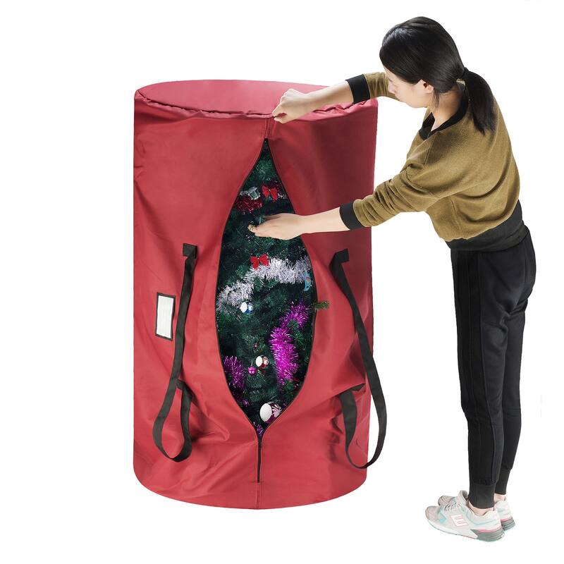 Christmas Tree Storage Bag - Oxford Canvas Holder with Zipper and Handle for 12-Foot Artificial Tree by Tiny Tim Totes (Red)