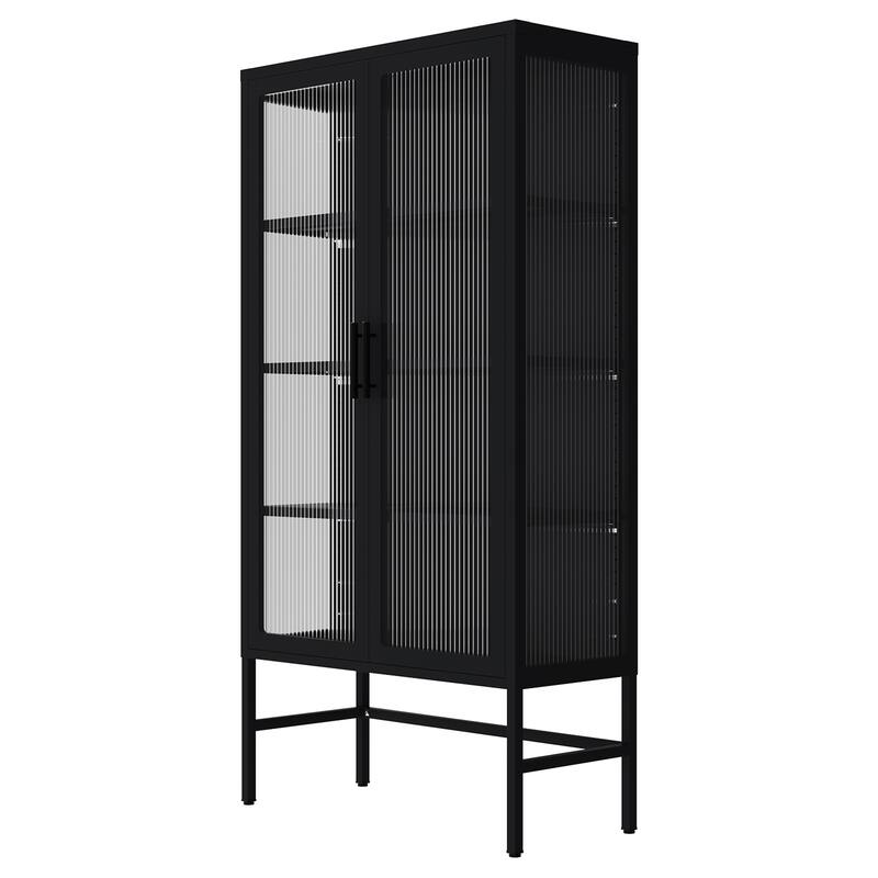 61.02"H Modern Display Sideboard Buffet with Adjustable Shelves, Anti-Tip Kit, Tempered Glass Doors