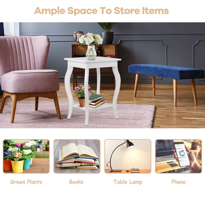 Set of 2 Accent Side Tables with Shelf - 16" x 16" x 24" (L x W x H)