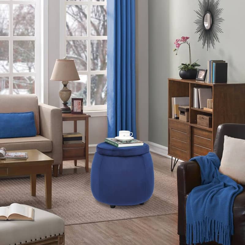 Adeco Velvet Round Storage Ottoman with Removable Lid, Footrest Stool