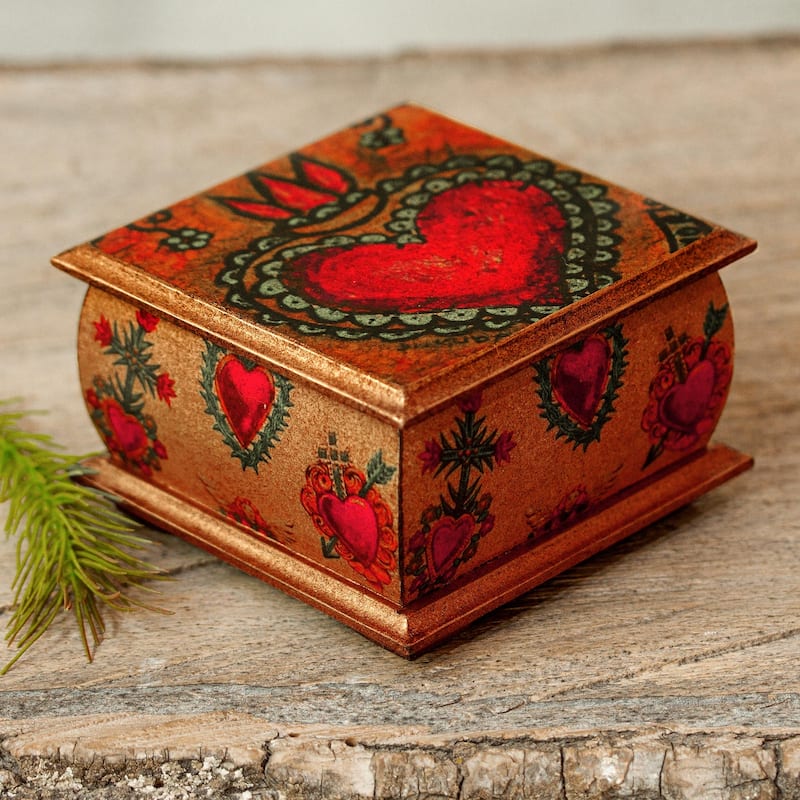 Novica Handmade Tonala Sacred Heart Decoupage Wood Decorative Box