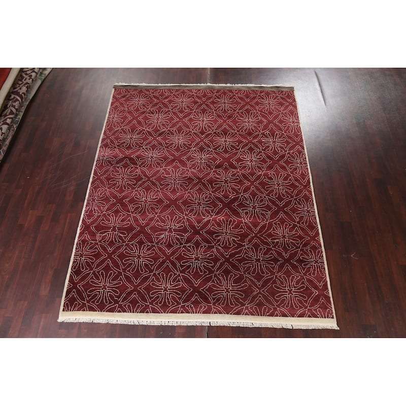 Red Art & Craft Oriental Living Room Area Rug Hand-knotted Wool Carpet - 7'11" x 9'10"