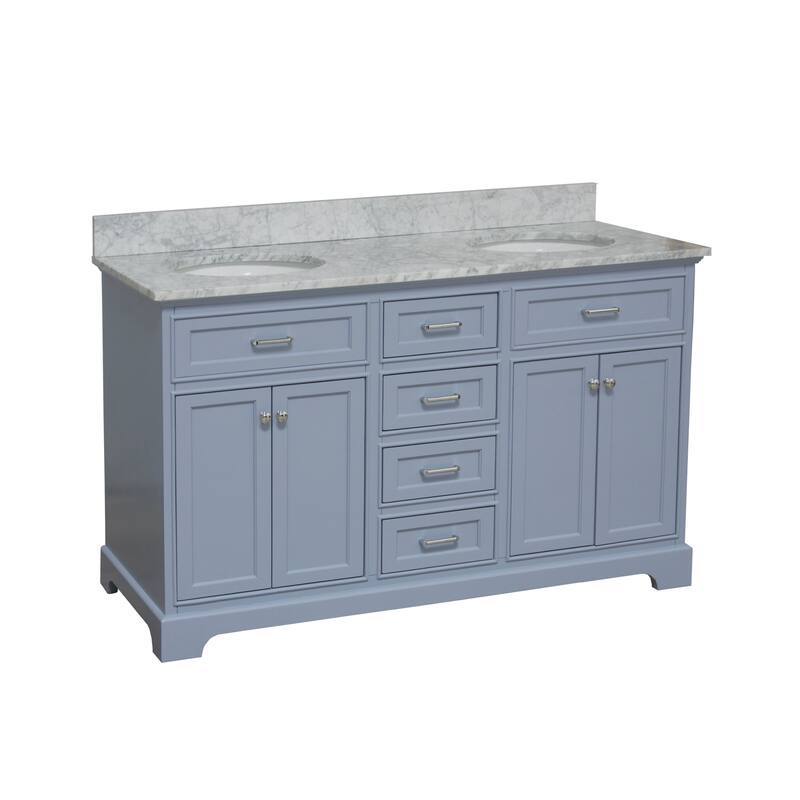 KitchenBathCollection Aria 60" Double Bathroom Vanity with Carrara Marble Top