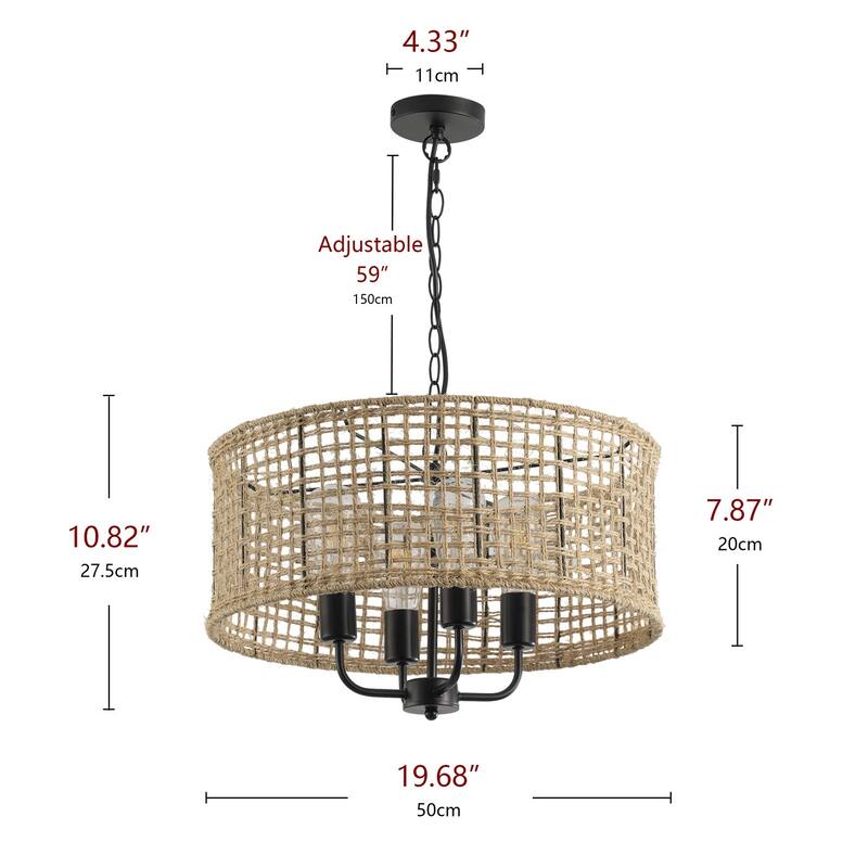 Retro Vintage 4-Light Personality Hemp Rope Pendant Lighting Fixture