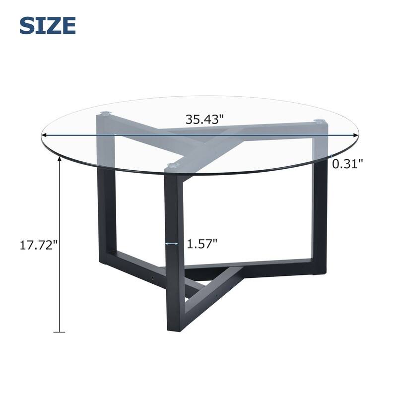 Modern Round Glass Coffee Table with Wood Tripod Base - Easy Assembly
