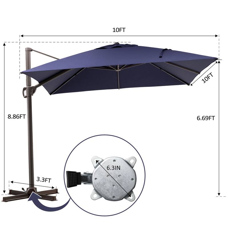 Pellebant 9 FT x 12 FT Outdoor Patio Cantilever Umbrella with Base Stand