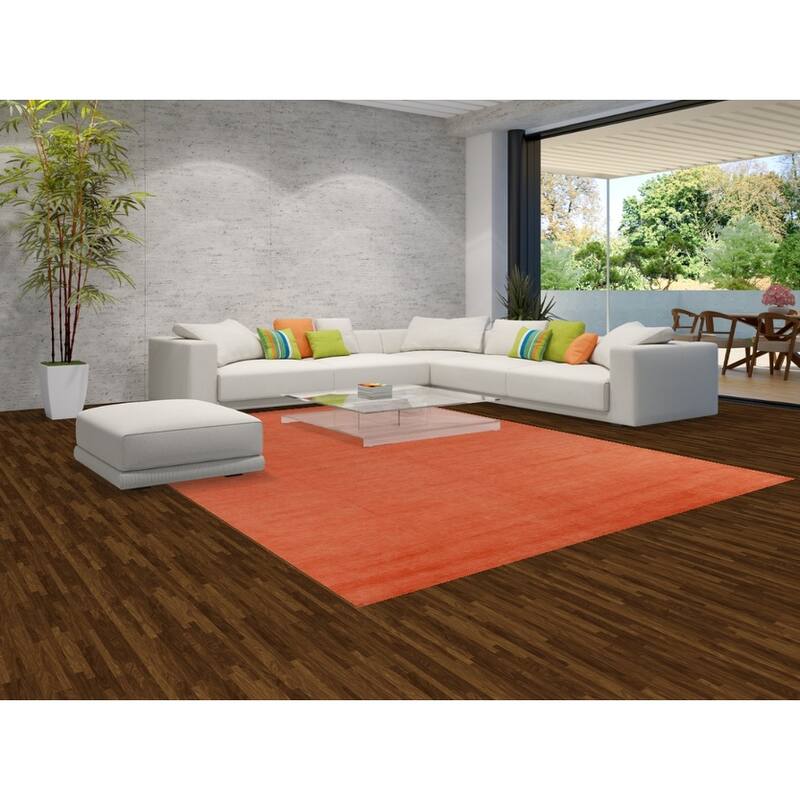 Hand Knotted Oriental 100% Wool Carpet Modern Solid Oranges & Rust Gabbeh Area Rug - 12' 1'' X 9' 0''