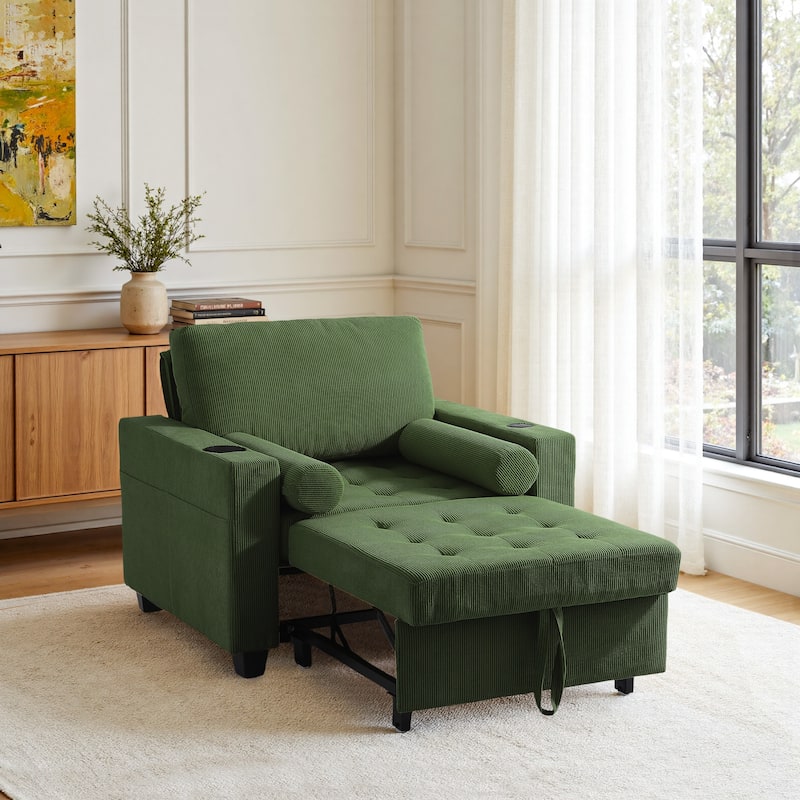 3-in-1 Adjustable Sleeper Sofa Bed Convertible Chair for Living Room - Green - Single