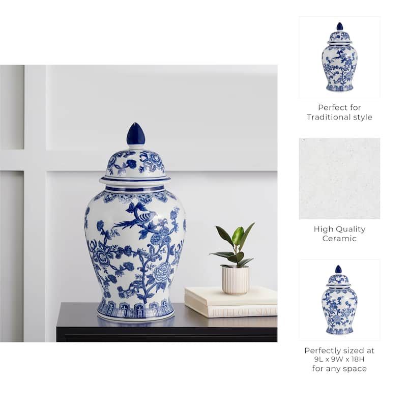 Sagebrook Home Ceramic Chinoiserie Ginger Jar with Lid