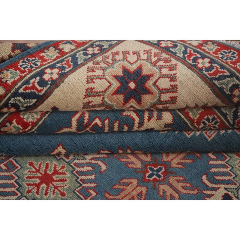 Blue Geometric Kazak Area Rug Handmade Traditional Wool Carpet - 8'2" x 11'6"
