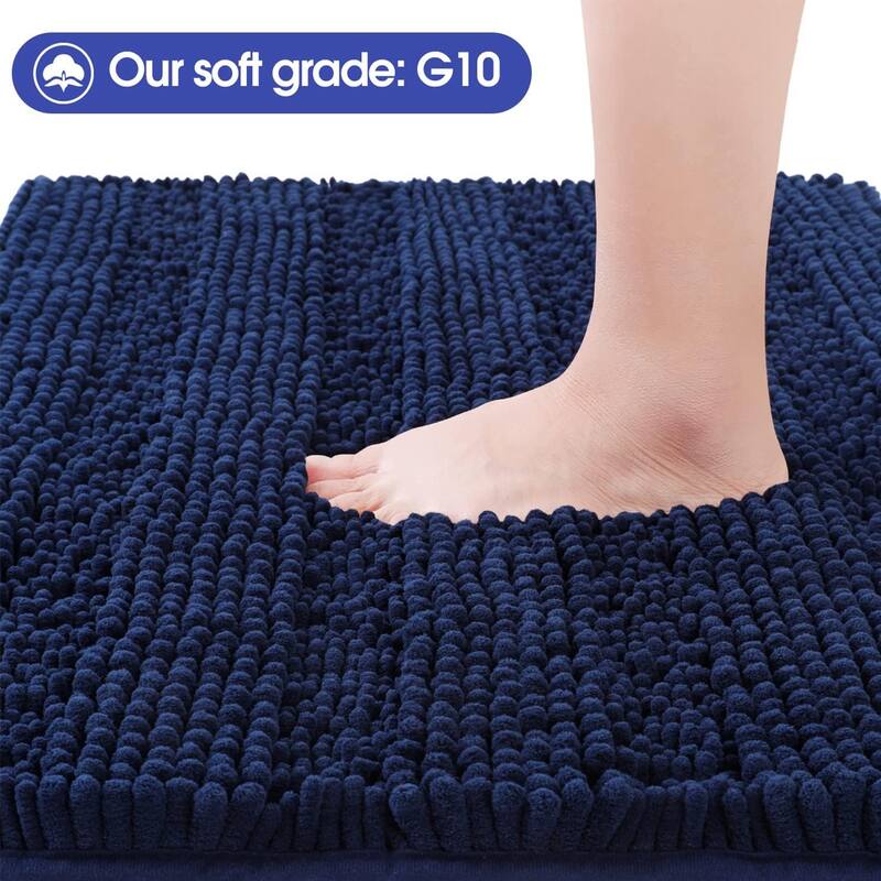 Ultra Soft Striped Non Slip Chenille Bathroom Rug Set 3 Pieces