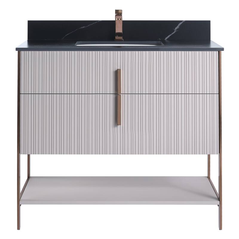 Fine Fixtures Serenity Modern Bathroom Vanity with Black Sintered Stone Top