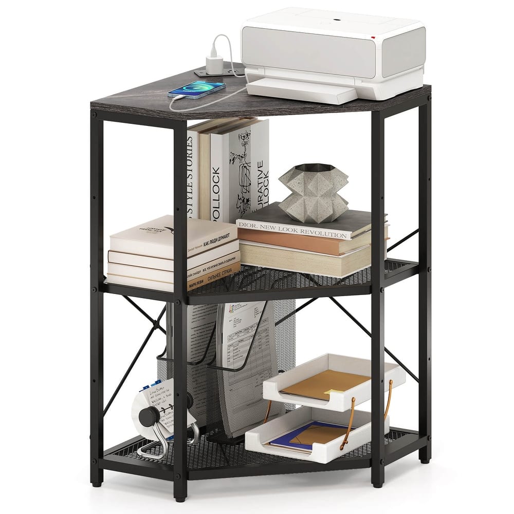 Costway Corner Printer Stand with Charging Station Adjustable Metal - See Details