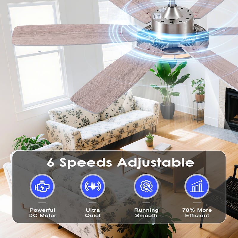 52" Downrod Ceiling Fan with Light, Modern LED Ceiling Fan,Remote and APP Control,Quiet DC Motor,sloped ceiling compatiable