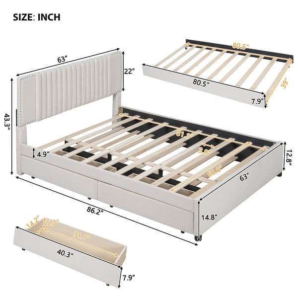 Charming Upholstered Platform Bed with Extra Storage and Comfort