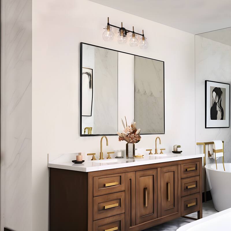 Isha 4-Light Bathroom Black Gold Vanity Lights Modern Wall Sconce with Clear Glass