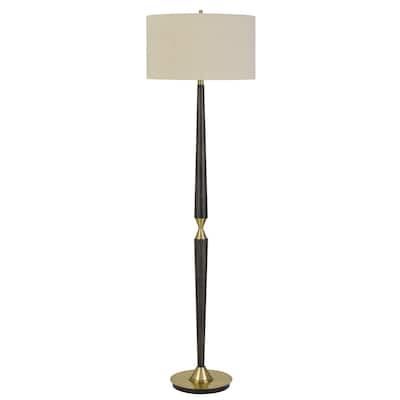 63" Fabric Drum Shade Floor Lamp, Sleek Wood and Metal Frame, Brown, Gold