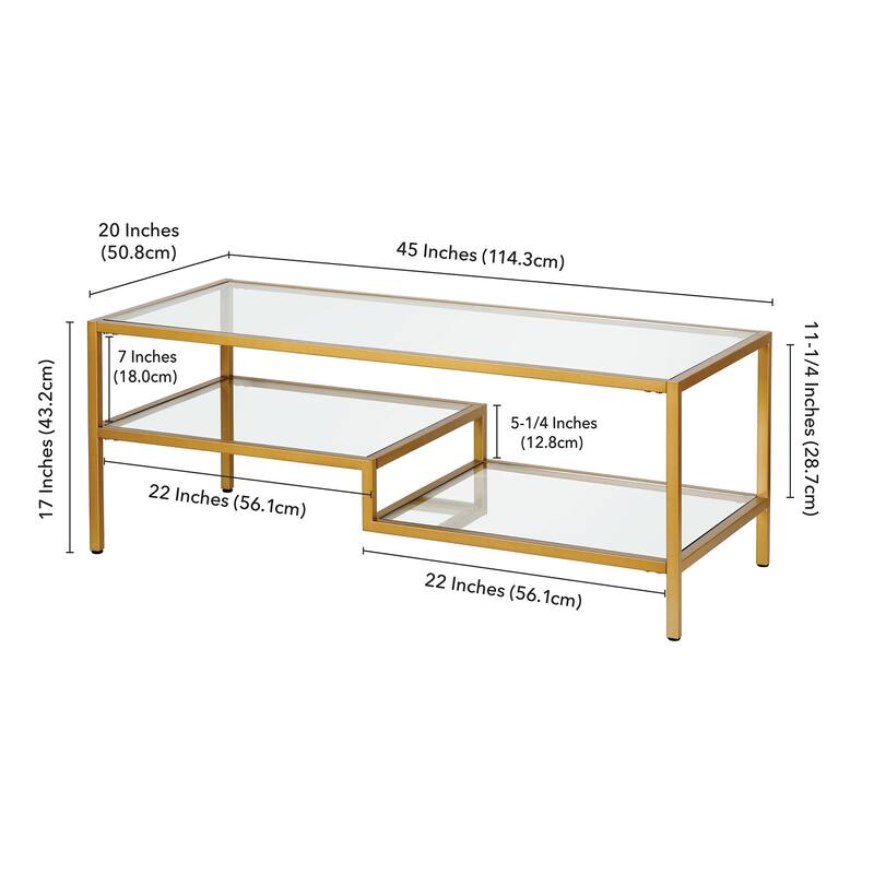 45" Contemporary Rectangular Glass Coffee Table with 2 Storage Shelves for Living Room - 45"L x 22"W x 17"H
