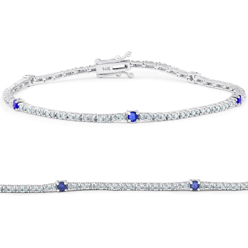 Bliss Diamond 1 1/10 Ct Diamond & Genuine Blue Sapphire Tennis Bracelet White Gold 7"
