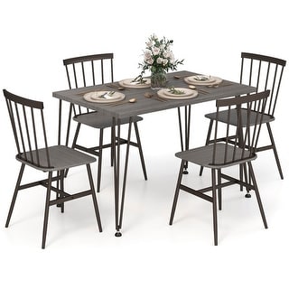Gymax 5PCS Dining Table Set for 4 Rectangular Kitchen Table & 4 Chairs ...