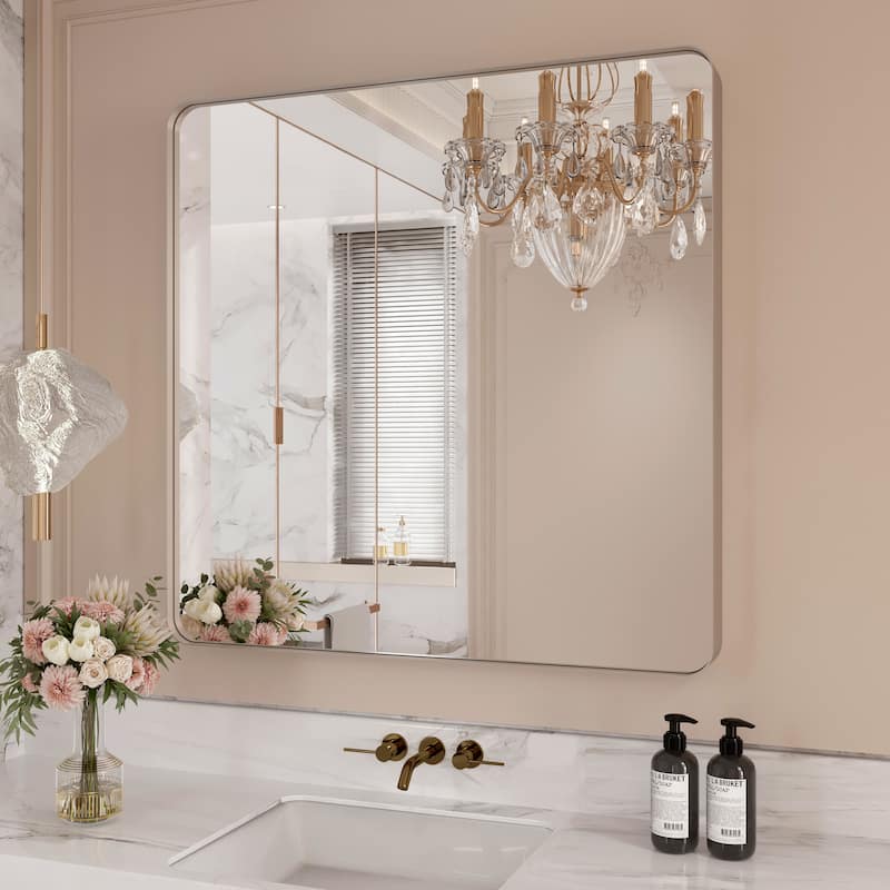 QuivaraView Rectangular Aluminum Framed Bathroom Vanity Mirror - 36" x 36" - Brushed Nickel