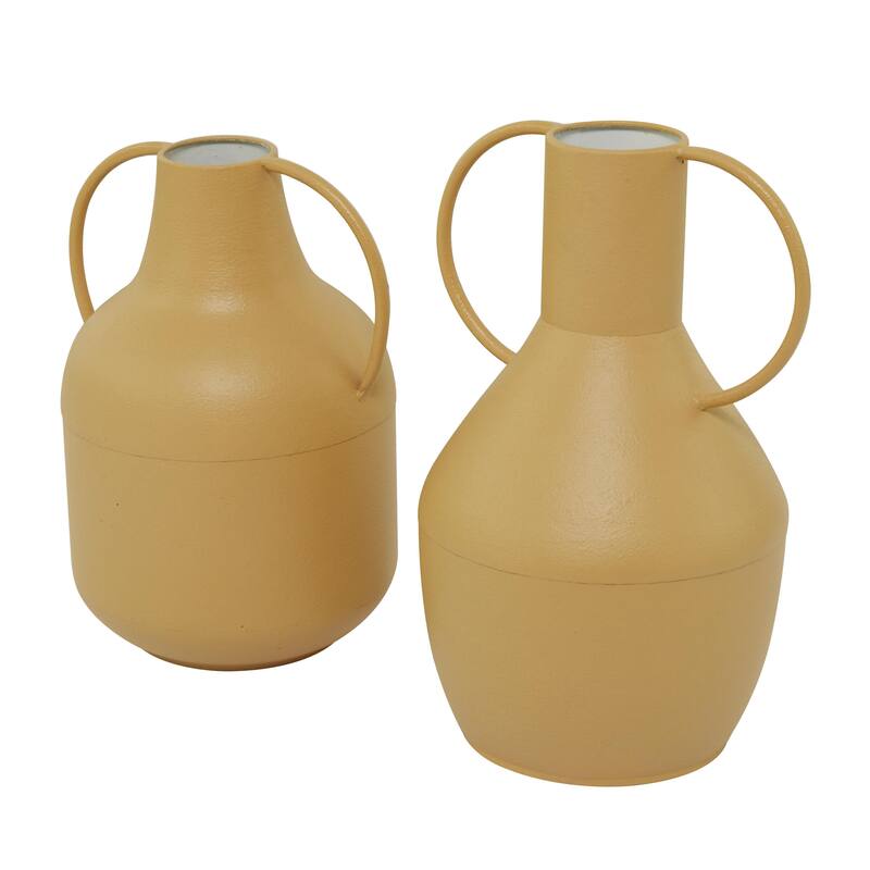 Yellow Metal Decorative Vase with Handles (Set of 2)