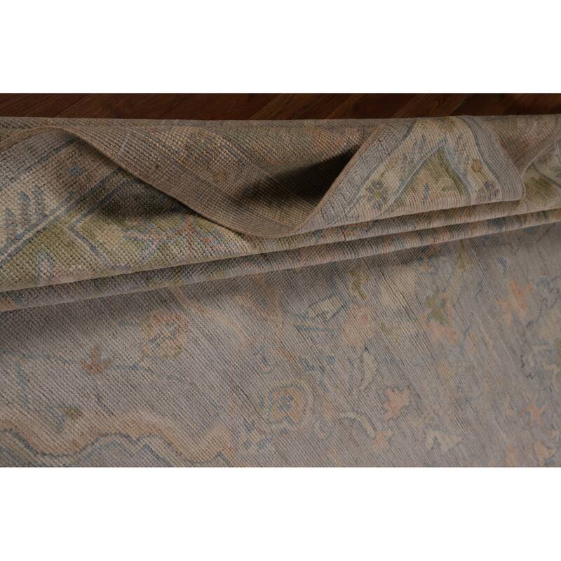 Vegetable Dye Oushak Turkish Area Rug Hand-Knotted Grey Wool Carpet - 9'5"x 12'1"
