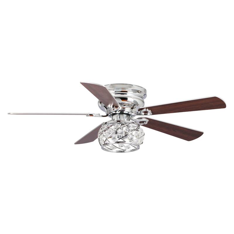 48" Modern Chrome 5-blade Crystal Low Profile Ceiling Fan with Remote