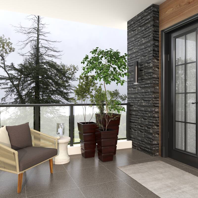 Brown Metal Light Weight Indoor Outdoor Planter with Tapered Base and Fluted Design (Set of 3)