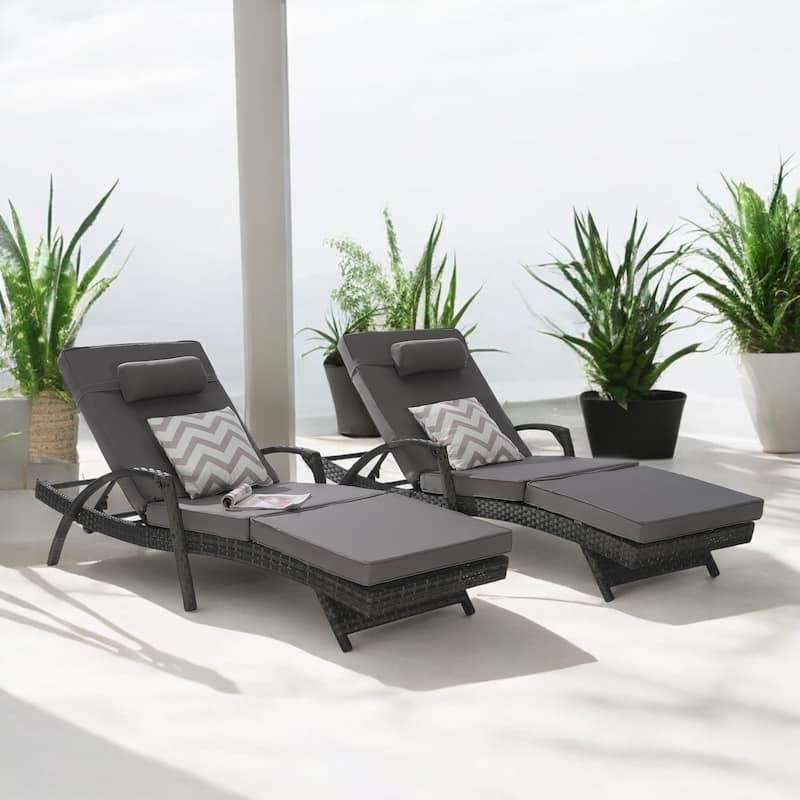 Outdoor Wicker Reclining Lounge Chairs Set of 2 with Cushions – Adjustable, Lawn Chairs for Patio, Poolside, and Garden